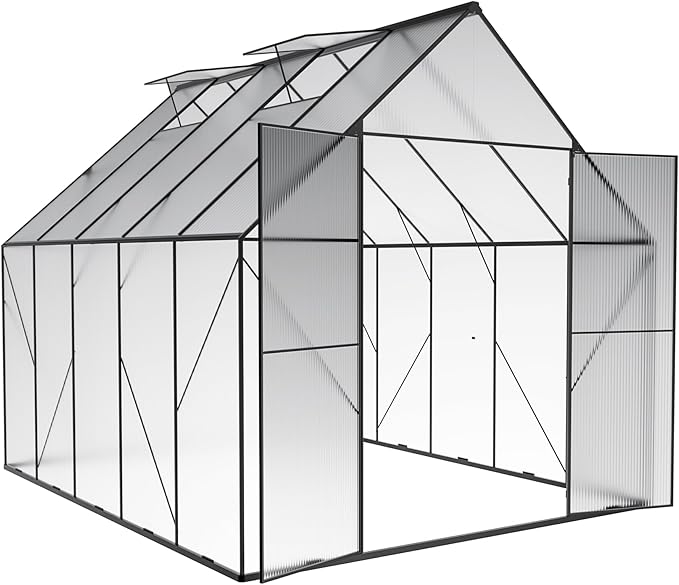 Favfurish 6x12 FT Greenhouses for Outdoors,Heavy Duty Polycarbonate Greenhouse,Lockable Walk-in Green House Sunroom w/ Adjustable Vent Window,Plant Grow Lights for Garden Plants Backyard Patio