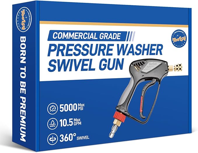 TOOLCY Pressure Washer Short Gun, Commercial 5000 PSI / 10.5 GPM with Nozzle Tips, 3/8" Swivel USA-NPT Thread x Quick Socket, Sturdy Design for Gas Power Washer
