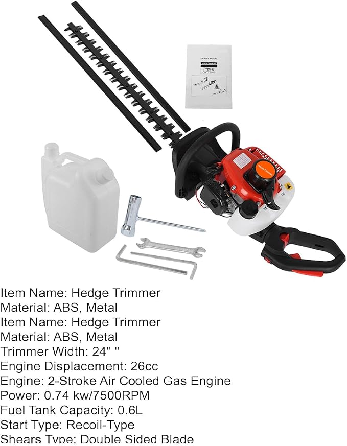 Hedge Trimmer Gas Powered 2 Cycle,26cc Hedge Trimmer,24-Inch Dual Sided Hedge Trimmer with Rotating Handle,Gasoline Hedge Trimmer Gardener Professional Landscaper Home User