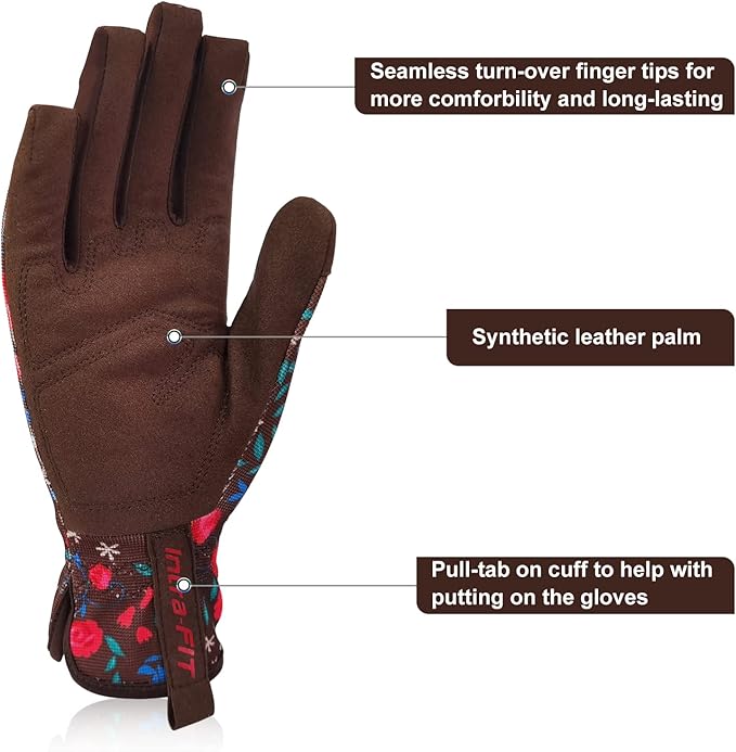 Gardening Gloves for Women, Synthetic Leather Comfortable Breathable Non-Slip Flexible,for Gardening/Yard/Working