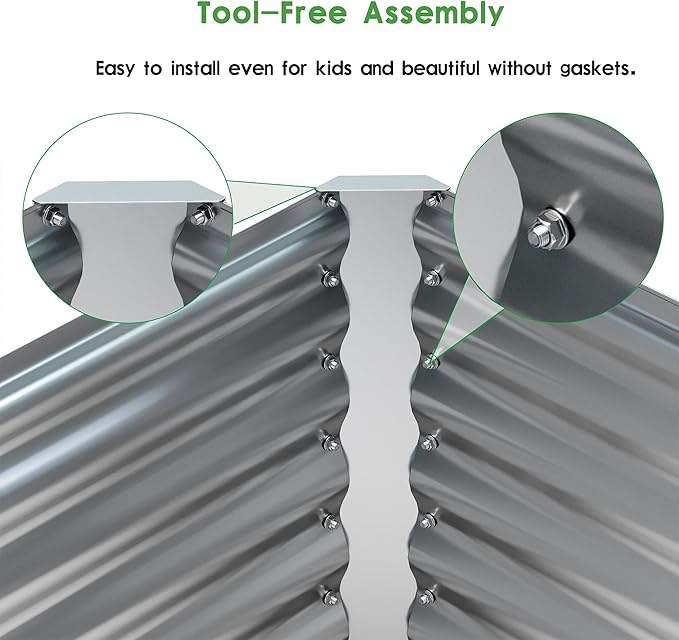 EKX 2pcs 8x2x1FT Galvanized Raised Garden Bed, Raised Garden Bed Kit-Metal Planter Box Outdoor,Planting for Vegetables, Fruits,Herbs, Flowers-Slive