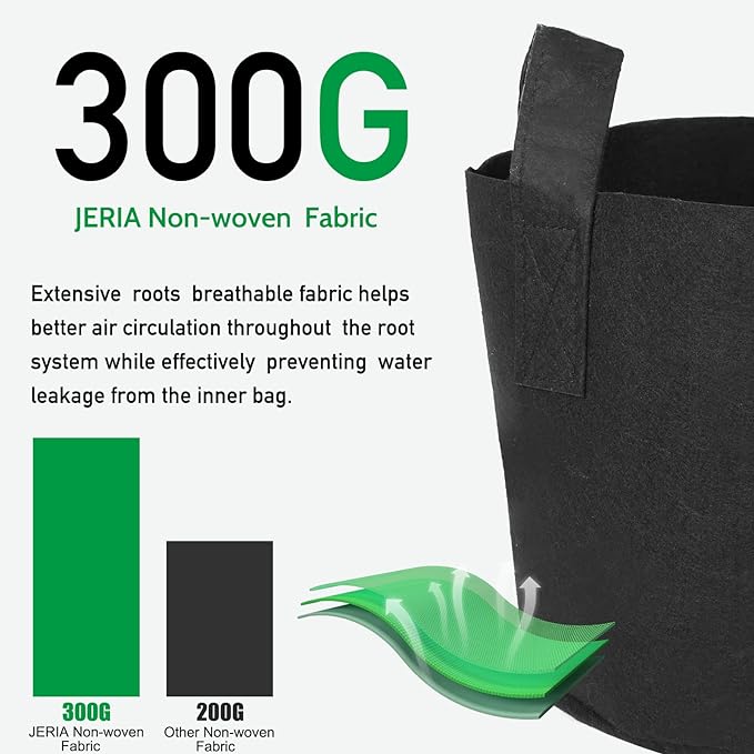 JERIA 16-Pack 10 Gallon Grow Bags, Heavy Duty Thickened Nonwoven Fabric Pots Container with Reinforced Handles, Vegetable/Flower/Plant Grow Pots Come with 16 Pcs Plant Labels