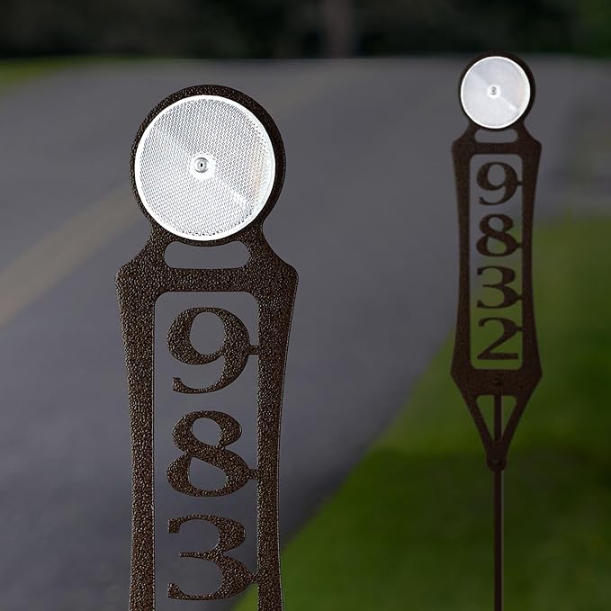 Pathways Vertical Custom Reflective Driveway Marker Set of Two | Personalize with 1-5 House Numbers or Last Name | Weathered Bronze Finish for Outdoors Year-Round | Address Reflector Stake Set
