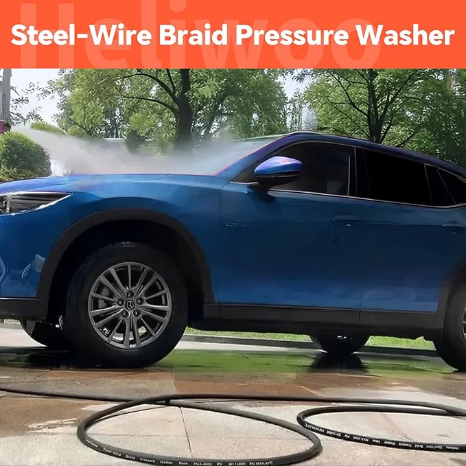 5/16" Pressure Washer Hose 25 FT, Commercial Industrial Grade Steel Wire Braided Kink Proof Extension Hose with 3/8 Quick Connect 4500 PSI
