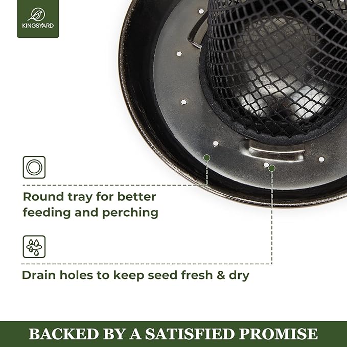Kingsyard Mesh Tube Bird Feeders for Outdoors Hanging, All Metal, Wild Bird Feeder for Sunflower Seeds or Mealworm, Large Tray & Weatherproof Roof, 2.5 lbs Capacity (Antique Copper)