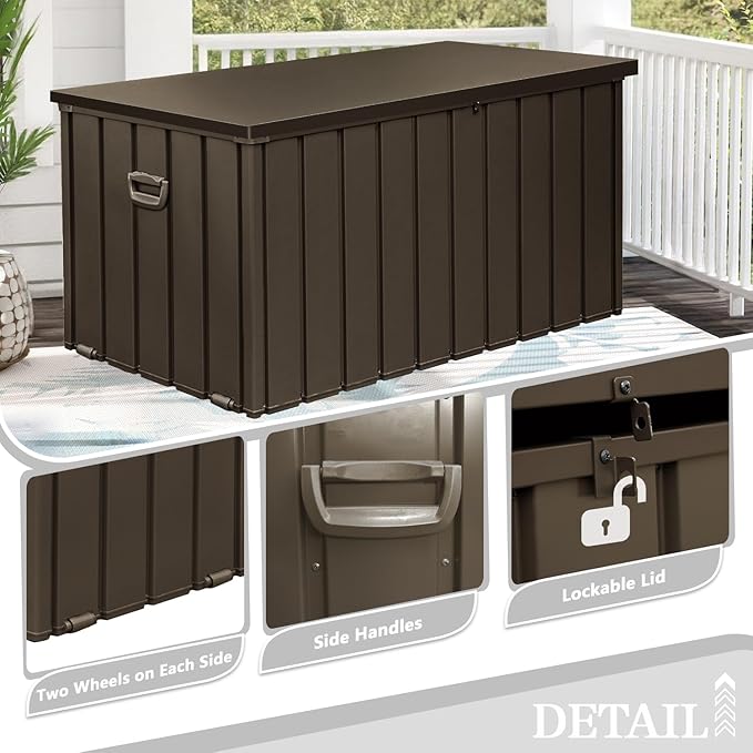 Domi 190-Gallon Outdoor Storage Box – Waterproof, Lockable Storage Cabinet for Patio Furniture, Garden Tools & Pool Supplies – Large Metal Storage for Cushions, Toys & More