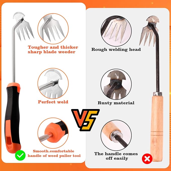 Weed Removal Tool,Portable Garden Weeder Tool,2024 New Manganese Steel Weed Puller Tool with Rubber Handle for Vegetable Gardening Garden Yard Farm Farm Planting & Uprooting Weeding Tool