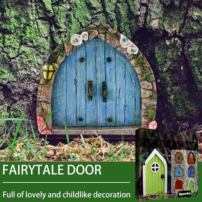 Enchanted Fairy Door for Tree Trunks - Weather-Resistant Miniature Garden Decor, 6-Piece Whimsical Outdoor Accessory Kit for Kids & Fantasy Enthusiasts (Fairy Tale Style-1)