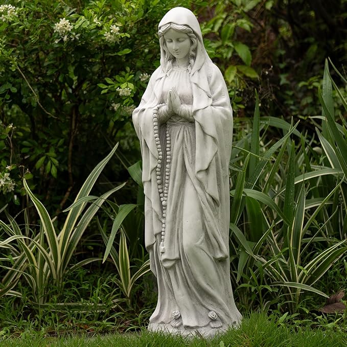 Outdoor Virgin Mary Statue, Large Garden Sculptures for Outside, Tall Praying Mother Religious Decorations for Home Yard Patio Lawn Hallway Decor, Grey