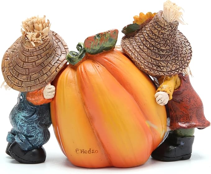 Hodao Fall Thanksgiving Resin Scarecrow Pumpkin Figurines - Adorable Scarecrow Embrace Pumpkin Decorations for Home Indoor Table Decor-Fall Thanksgiving Gifts