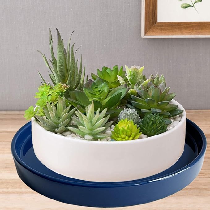 Ceramic Plant Saucer Plant Pot Tray 8 inch Blue, Planter Water Drip Trays for Plant Saucers Indoors, Thick Durable Sturdy Flower Pot Saucers for Glazing Pots Base, More Sizes 4-12 inch
