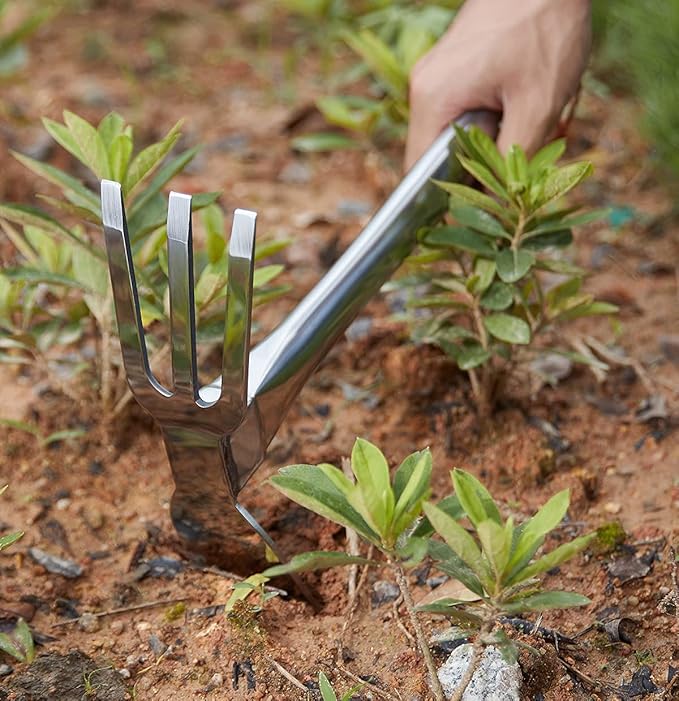 Sharp Sturdy 416 Stainless Steel rake Hoe, Heavy Duty Hoe Hand Tool for transplanting Digging Planting Loose Camping or Exploration