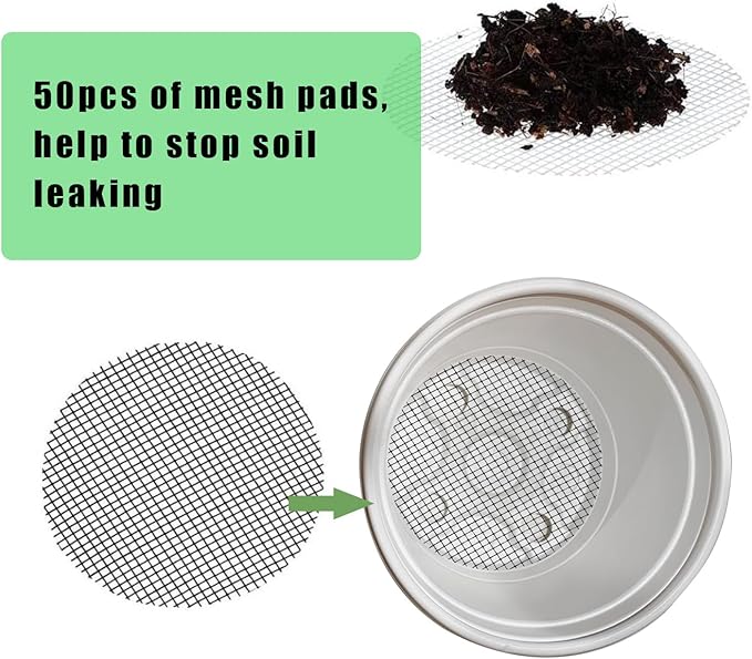 10CM White Seedling Pots 4 inch New Material Planter Pots 50 Pcs, Soft and Sturdy Bottom Transplanting Pots with 50Pcs Screen Pads(50Pcs,4Inch,White