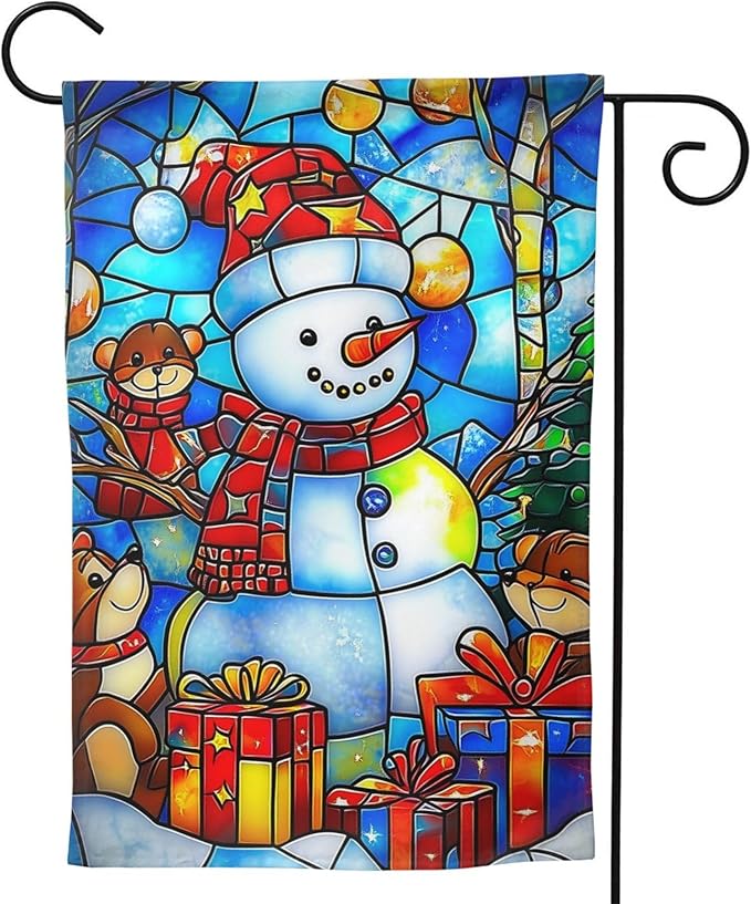 Christmas Snowman Garden Flag Vertical Double Sided Outdoor Yard Flags 12.5x18 Inch Burlap Banners for House Lawn
