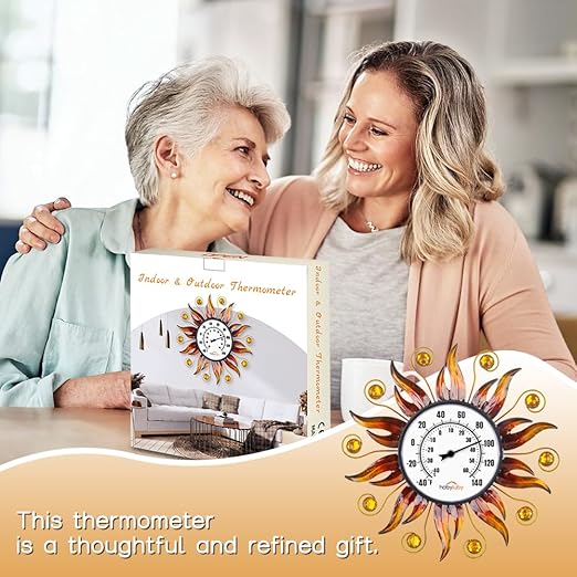 Indoor Outdoor Thermometer, Sun Wall Mounted Thermometer Decorative for Patio, Living Room, Garden Greenhouse, Wine Cellar, No Batteries Required