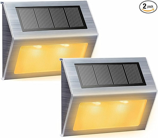XLUX Solar Lights for Steps Decks Pathway Yard Stairs Fences, LED lamp, Outdoor Waterproof, Warm Light, 2 Pack