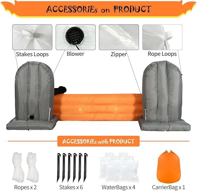 10FT Large Halloween Inflatable Decorations Skeleton Tombstone Banner, Build-in LED Lights Holiday Blow Up Yard Decoration for Halloween Holiday Party Outdoor,Garden Yard Lawn Decor