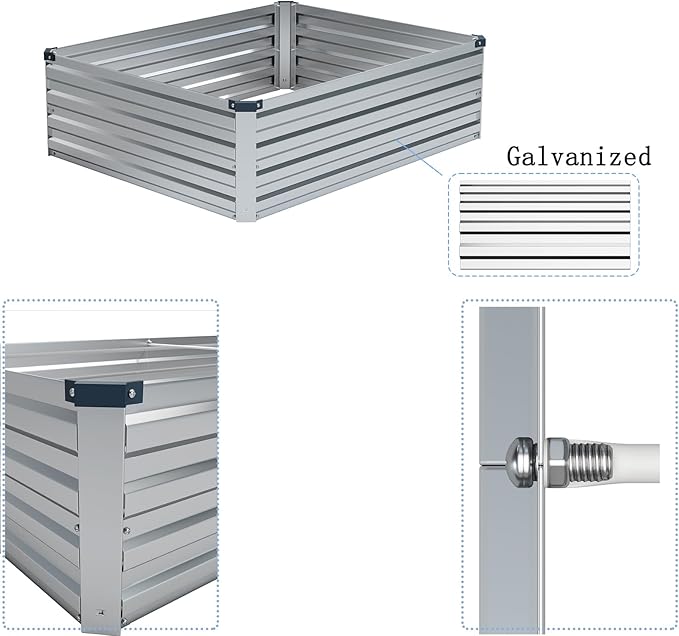2 Pcs 4×3×1FT Galvanized Raised Garden Bed,Metal Planting Box for Outdoor Vegetable, Herb,Planter Gardening (Silver)