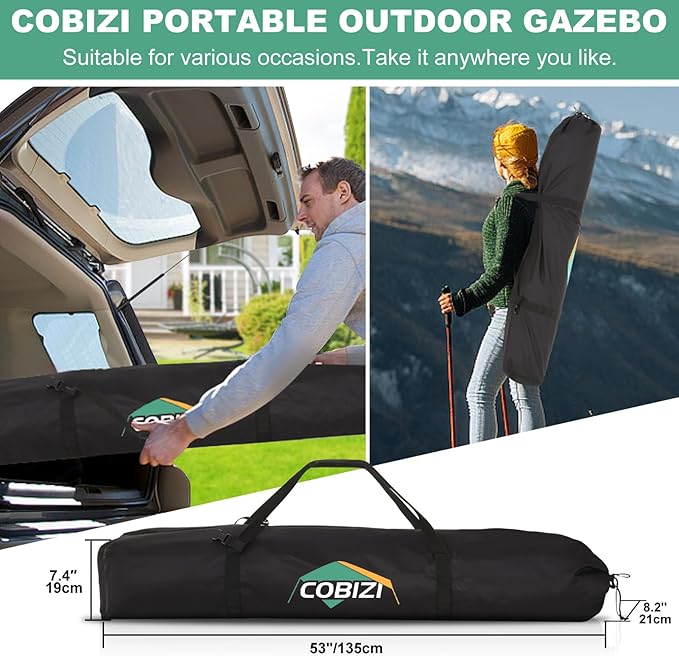 COBIZI 6x6 Pop up Gazebo Tent, Ez up Waterproof Screen Tent Screen House, Portable Outdoor Canopy Sun Shelter with Carry Bag & Ground Stakes for Camping, Garden and Picnics, Gray(Upgraded 2.0)