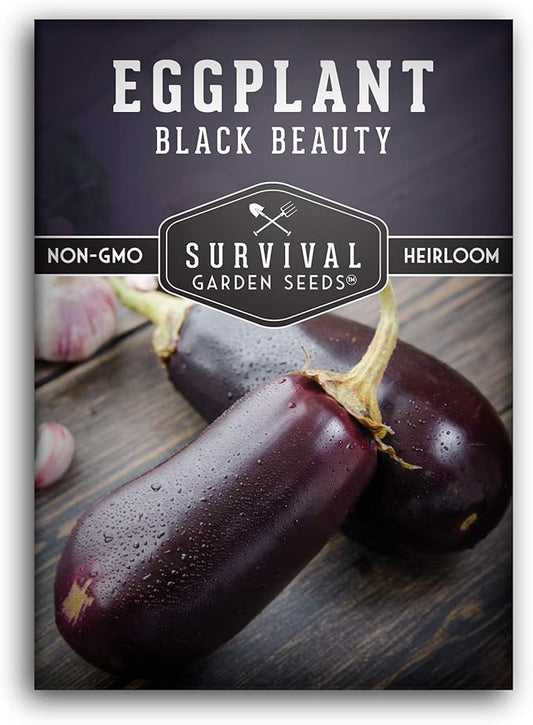 1 Pack Black Beauty Eggplant Seed for Planting - Packet with Instructions to Grow Purple Aubergine Plants in Your Home Vegetable Garden - Non-GMO Heirloom Variety - Survival Garden Seeds