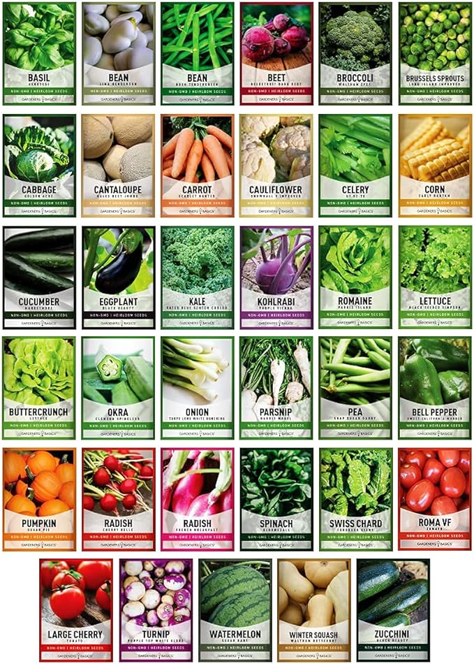 Survival Vegetable Seeds Garden Kit Over 16,000 Seeds Non-GMO and Heirloom, Great for Emergency Bugout Survival Gear 35 Varieties Seeds for Planting Vegetables 35 Free Plant Markers Gardeners Basics