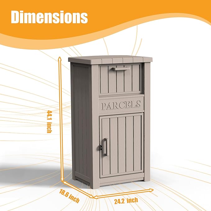 Package Delivery Box,Storage Box with Lockable Secure,Double-Wall Resin Outdoor Package Delivery and Waterproof Deck Box for Porch, Curbside (Grey)