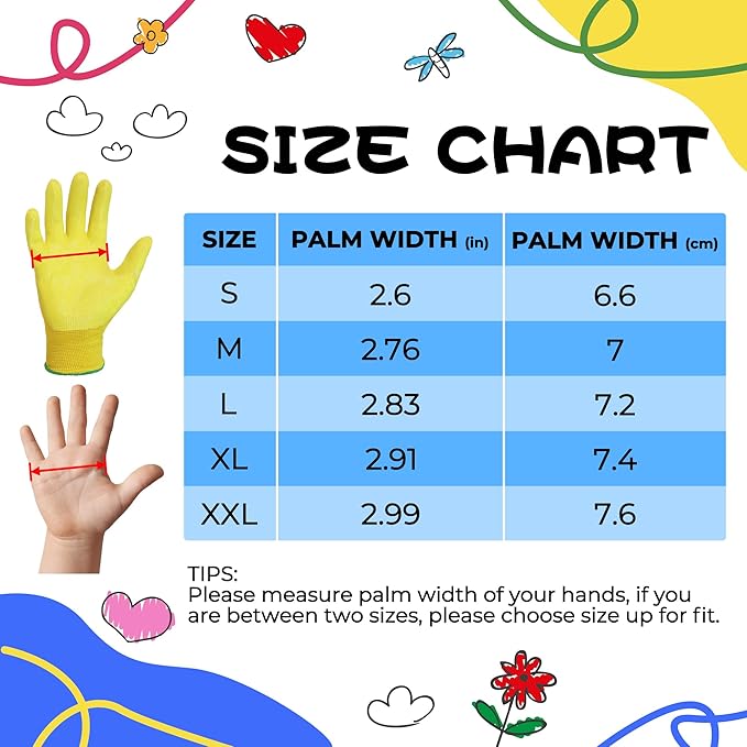 HANDLANDY 2 Pairs Kids Gardening Gloves, Toddler Children Garden Yard Work Outdoor Playing Gloves, Rubber Coating, for Girls Boys Youth (Size M, Yellow)
