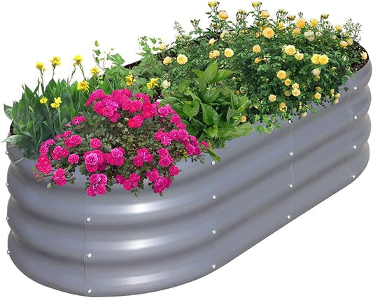 SnugNiture Galvanized Raised Garden Bed, 4x2x1ft Oval Metal Planter Box for Planting Outdoor Plants Vegetables