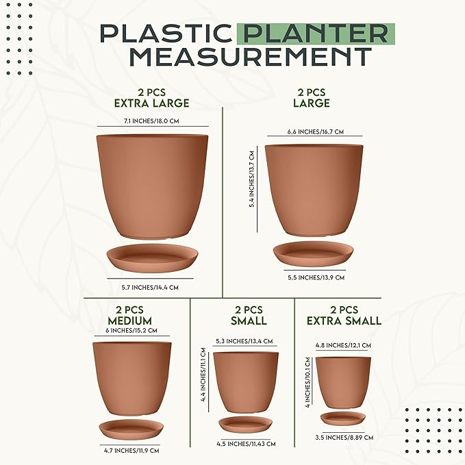 Utopia Home - Plant Pots Indoor with Drainage - 7/6.6/6/5.3/4.8 Inches Home Decor Flower Pots for Indoor Planter - Plastic Planters for Indoor Plants, Cactus, Succulents Pot (Terracotta, Pack of 10)