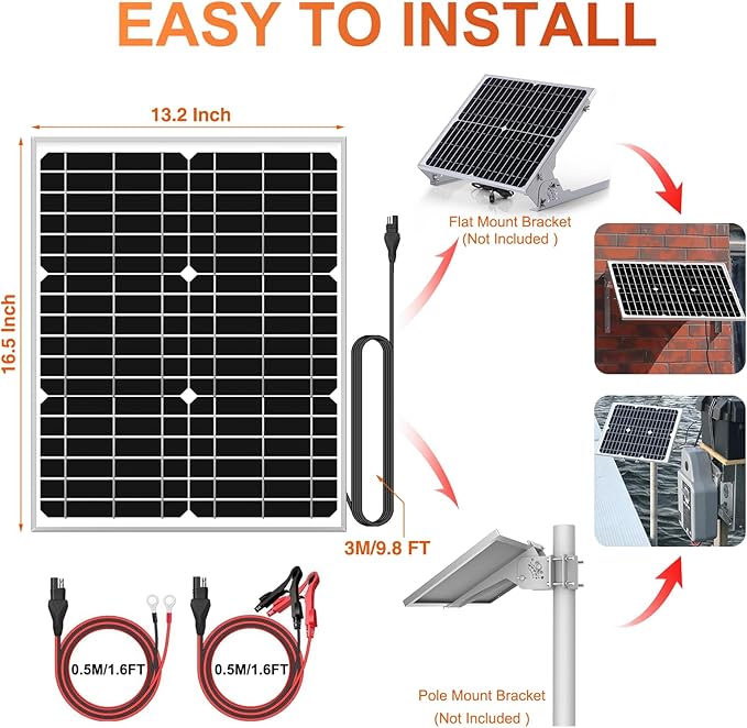 SUNER POWER 12V 20W Solar Battery Charger Maintainer PRO, Built-in UltraSmart MPPT Charge Controller, Waterproof 20 Watt Solar Panel Charging Kit for 12Volt AGM, Deep Cycle, Lead-Acid, Lifepo4 Battery