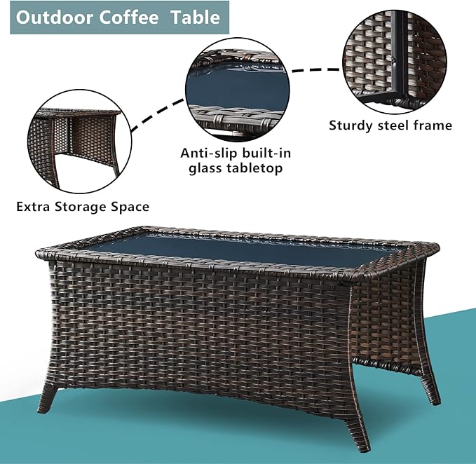 Rilyson Wicker Outdoor Patio Furniture Set - 8 Piece Patio Conversation Sets with Swivel Rocker Chairs, Ottomans, Sofa and Coffee Table, 6 inch Cushions, Deep Seating, for Porch Deck Brown/Beige