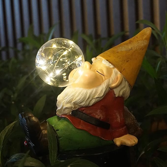 Garden Gnomes Statues Decor Outdoor Large Gnomes Garden Decorations Funny with Solar Light for Yard Lawn