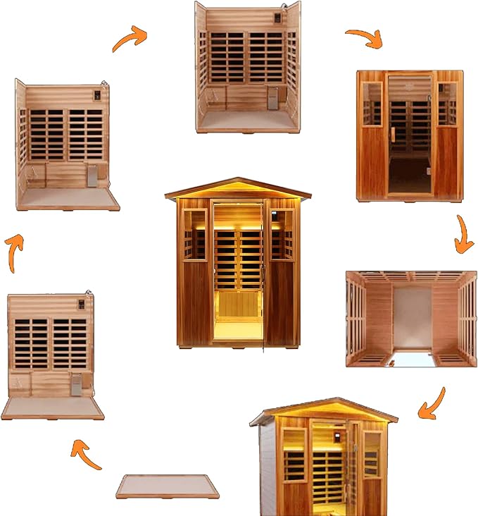 Red Cedar 4 Person Outdoor Ultra-Low EMF(0.5mg) Infrared Sauna, Multi-Person Home Sauna spa, 2160w,12 Heating Panels, LCD Control Panel, Bluetooth Speaker, Chromotherapy Lights, Reading lamp