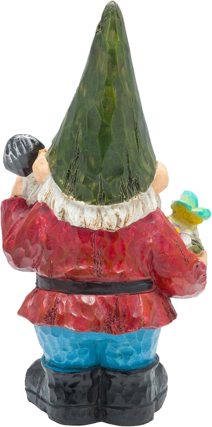 Alpine Corporation 12" Tall Outdoor Garden Gnome with Flower Pot Yard Statue Decoration