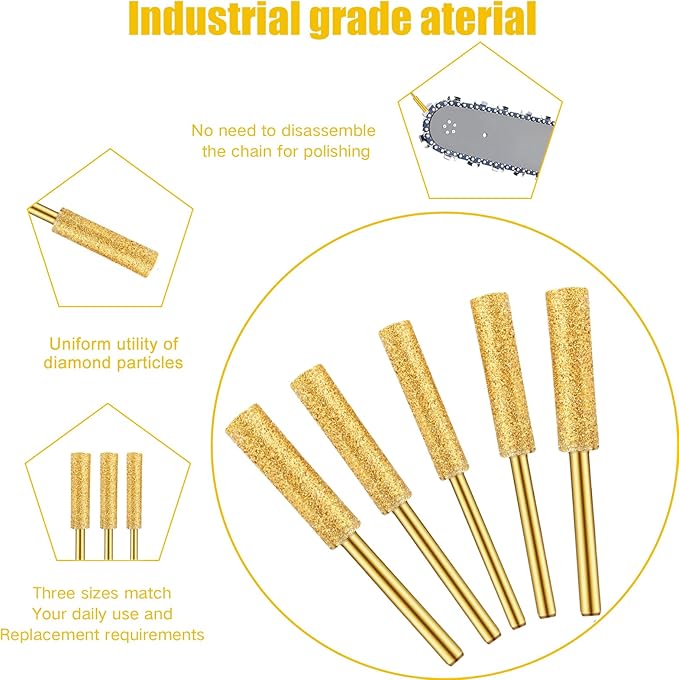 90pcs Diamond Chainsaw Sharpener Bits High Hardness Plated Burr Grinding Stone with 3 Different Sizes 5/32, 3/16, 7/32 Inches for Chain Saws Jewelry Metal Wood Polishing