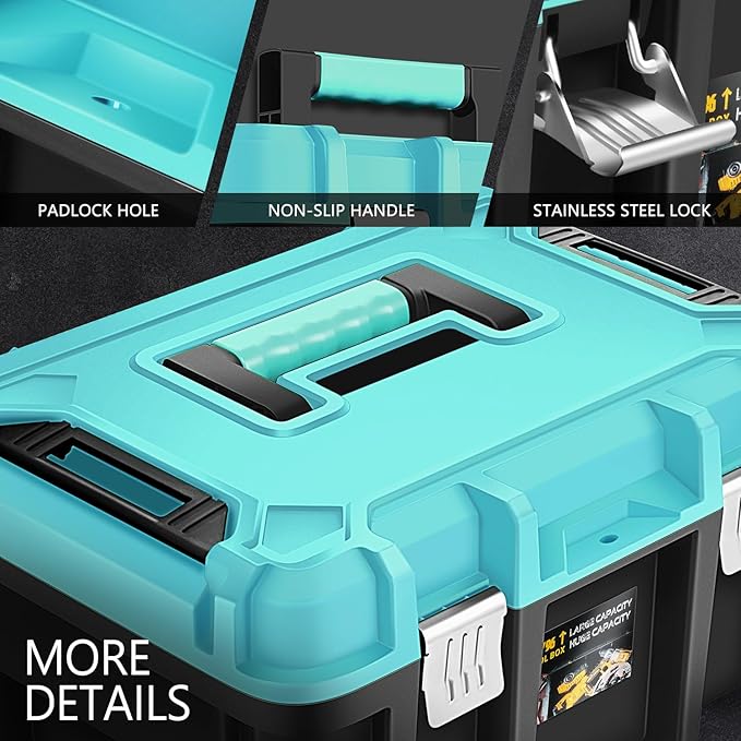 DNA MOTORING 2pcs Tool Boxes Set - Lockable Organizer Storage Portable Toolbox with Removable Tray for Workshop Garage & Household, Large Capacity, TOOLS-00310-TB