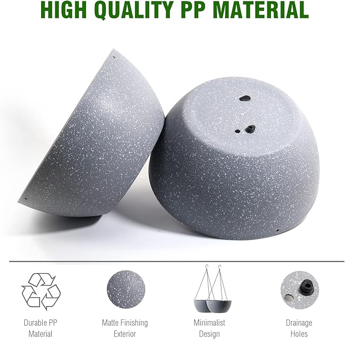WOUSIWER 13 inch 2 Pack Large Hanging Planters for Indoor Outdoor Plants with Drainage Holes and Chain, Round Hanging Flower Pots for Garden Home Porch Decor, Grey Speckles