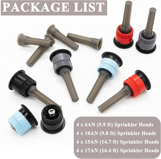 16Pcs Variable Arc Nozzle Replacement Pop Up Sprinkler Heads for Hunter, RainBird, Adjustable Irrigation Nozzle High Efficiency Orbit Pop-Up Sprinkler Heads for Garden Lawn (6AN, 10AN, 15AN, 17AN)