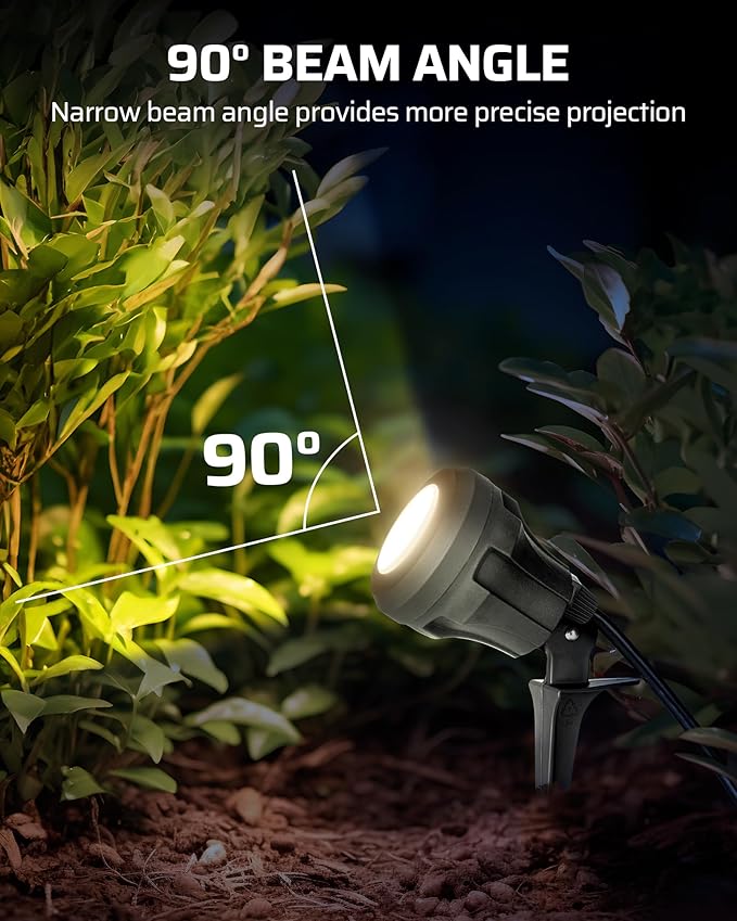DEWENWILS 120V LED Outdoor Spotlight Halloween, 3 Extra Lenses (Red Green Yellow), 4.8W 5000K Plug in Spotlight, Waterproof Landscape Light for Yard, Tree Flag, Holiday, 5FT Extension Cord, UL Listed