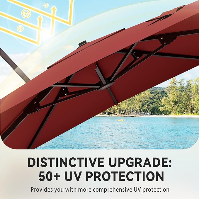9' X 12' Cantilever Patio Umbrella 360°Rotation Rectangular Outdoor Large Offset Umbrellas Heavy Duty Windproof for Garden Deck Pool Backyard, Red