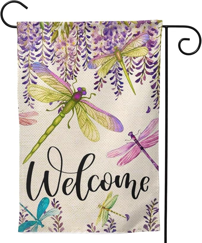 Dragonfly Garden Flag Vertical Double Sided Outdoor Yard Flags 12.5x18 Inch Burlap Banners for House Lawn