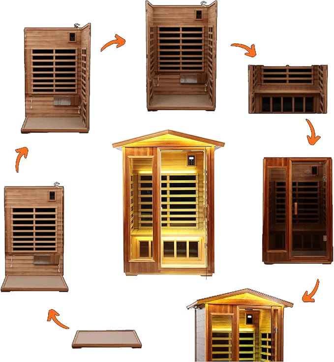 Red Cedar Outdoor Sauna 2 Person,Low EMF Far Infrared Adjustable Sauna,outdoor saunas for home,Traditional Sauna Spa,1850W,8 Heating Plates,LCD Control Panel,Chromotherapy Light,Bluetooth Speaker