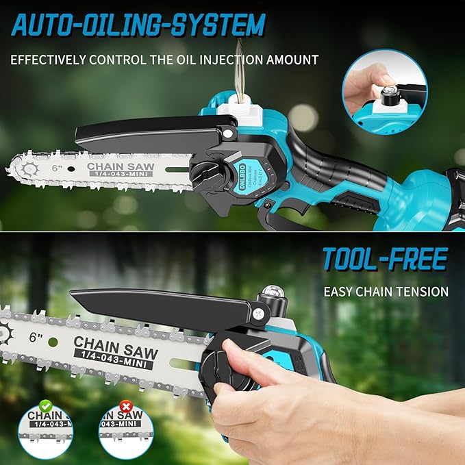 2-in-1 Cordless Pole Saw&6 Inch Mini Chainsaw,16 FT Max Reach Pole Saw Battery Powered,Adjustable 180° Cutting Angle with 2 Battery,Pole Saws for Tree Trimming