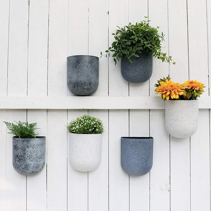 LA JOLIE MUSE Wall Hanging Planters for Indoor Plants,Hanging Flower Pots for Air Plants Succulent, Set of 2, 6 Inch, Rock Gray