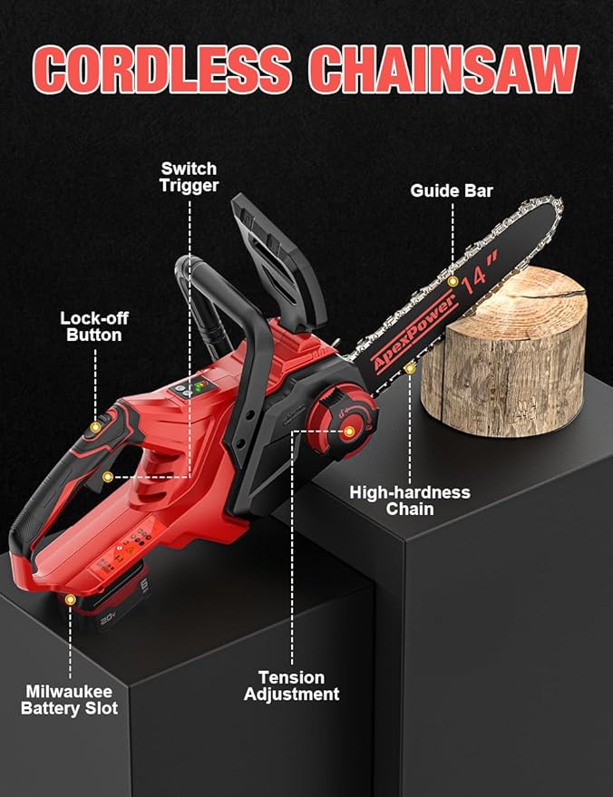 14 Inch Brushless Electric Chainsaw Cordless for Milwaukee M18 Battery, Power Chain Saws with Auto Oiler, Low Kickback, Battery Powered Chainsaw for Tree Trimming, Storm Clean-Up, Wood Cutting Pruning