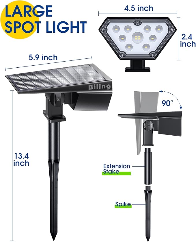 Biling Solar Spot Lights Outdoor, Bright 700 Lumen Solar Lights Outdoor Waterproof IP67, Solar Landscape Lights Uplights for House Patio Pathway Yard Garden Driveway Pool - White(4 Pack)