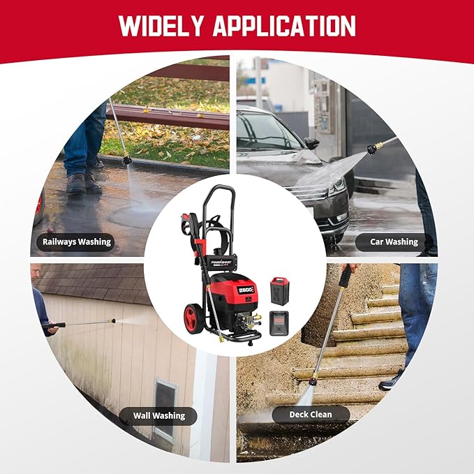 PowerSmart 80V 2600PSI Cordless Electric Pressure Washer, 6.0AH Battery Charger 1.2GPM, Battery Powered Electric Power Washer with 35FT Hose Reel, 27FT Hose, 5in1 Nozzle Set, Onboard Soap Tank