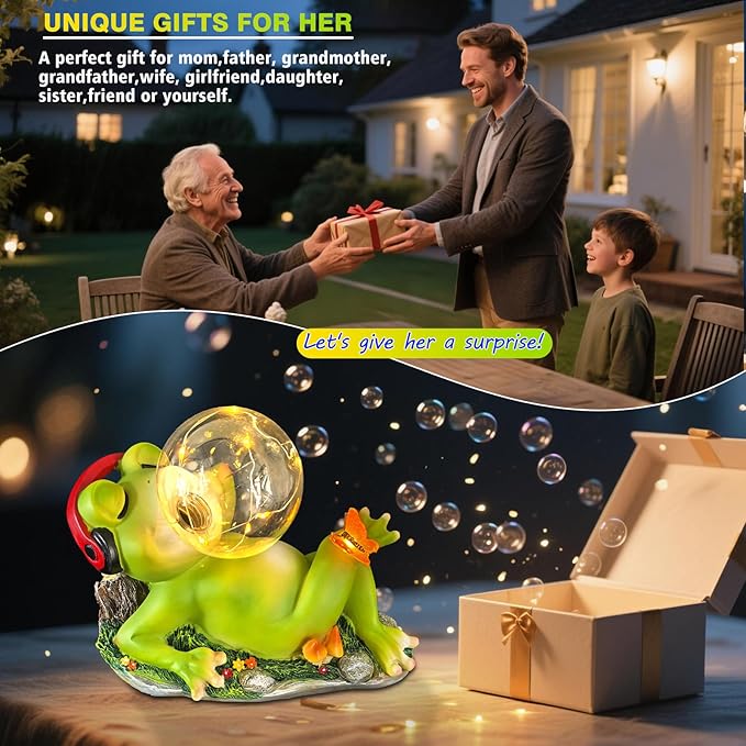 Solar Garden Outdoor Statues Frog, Lawn Decor Frogs Statue for Patio, Balcony, Yard Ornament - Unique Home Decor Gifts (Frog)