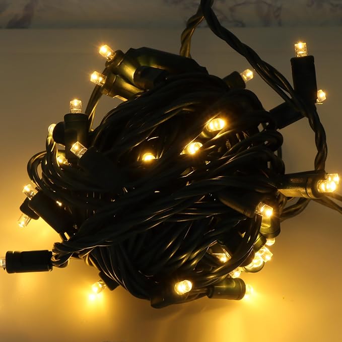 100 LED 5MM Warm White Christmas Lights, 33FT Indoor/Outdoor String Light, Mini Lights for Garden, Patio, Christmas Trees - Green Wire, Commercial Grade, UL Listed