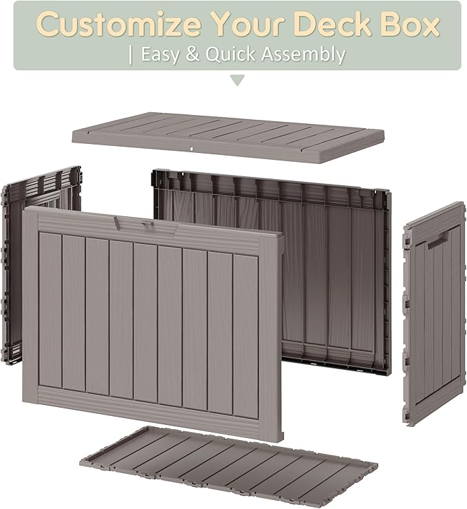NUNU LAB Outdoor Storage Box, 45 Gallon Outside Deck Box Waterproof, Gray